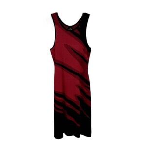 Yoana Baraschi Bodycon Dress M Keyhole Back  Red Black Knit  Sleeveless Midi